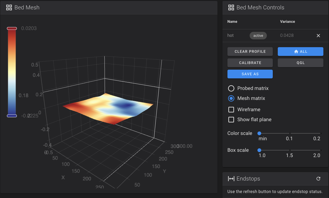 Одна из самых полезных функций Klipper и Fluidd - визуализация данных о сетке стола помогает механически выровнять кривой стол, если перекосы слишком большие (но в большинтсве случаев это, на самом деле, не требуется)